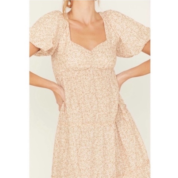 NWT Show Me Your Mumu Odette Midi Dress Ditsy Daisy Beige Linen Blend size XL - Picture 5 of 16